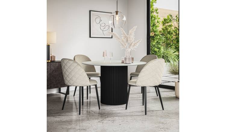 Furniture Online Arlo Raye Marble Top w Blk Legs Dining Table & 4 Black Chairs