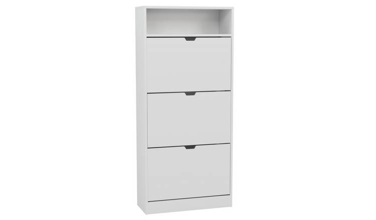Vida Designs 3 Drawer Shoe Cabinet With Shelf - White