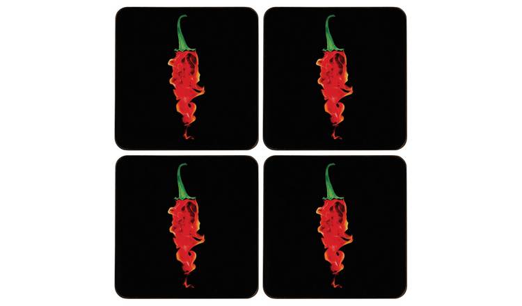 Orsina Set Of 4 Flaming Chilli Coasters - Black