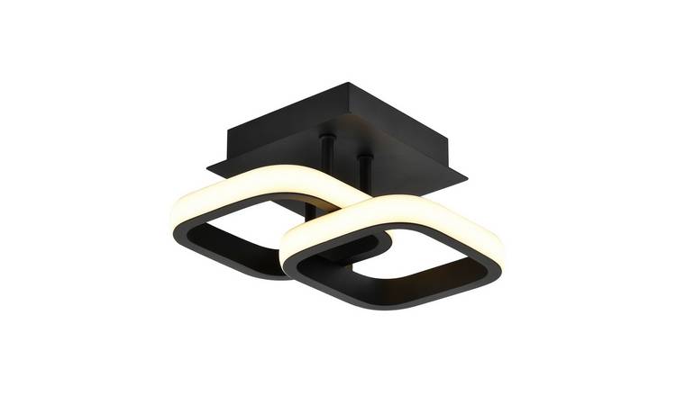 Happy Homewares Black Compact Double Head LED in Matt Black Ceiling Light - 24cm