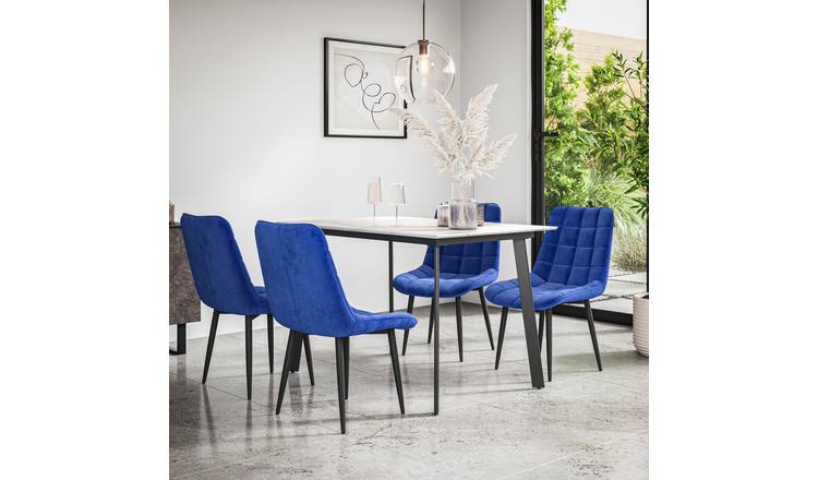 Furniture Online Haydon Nova Marble Effect Dining Table & 6 Blue Chairs