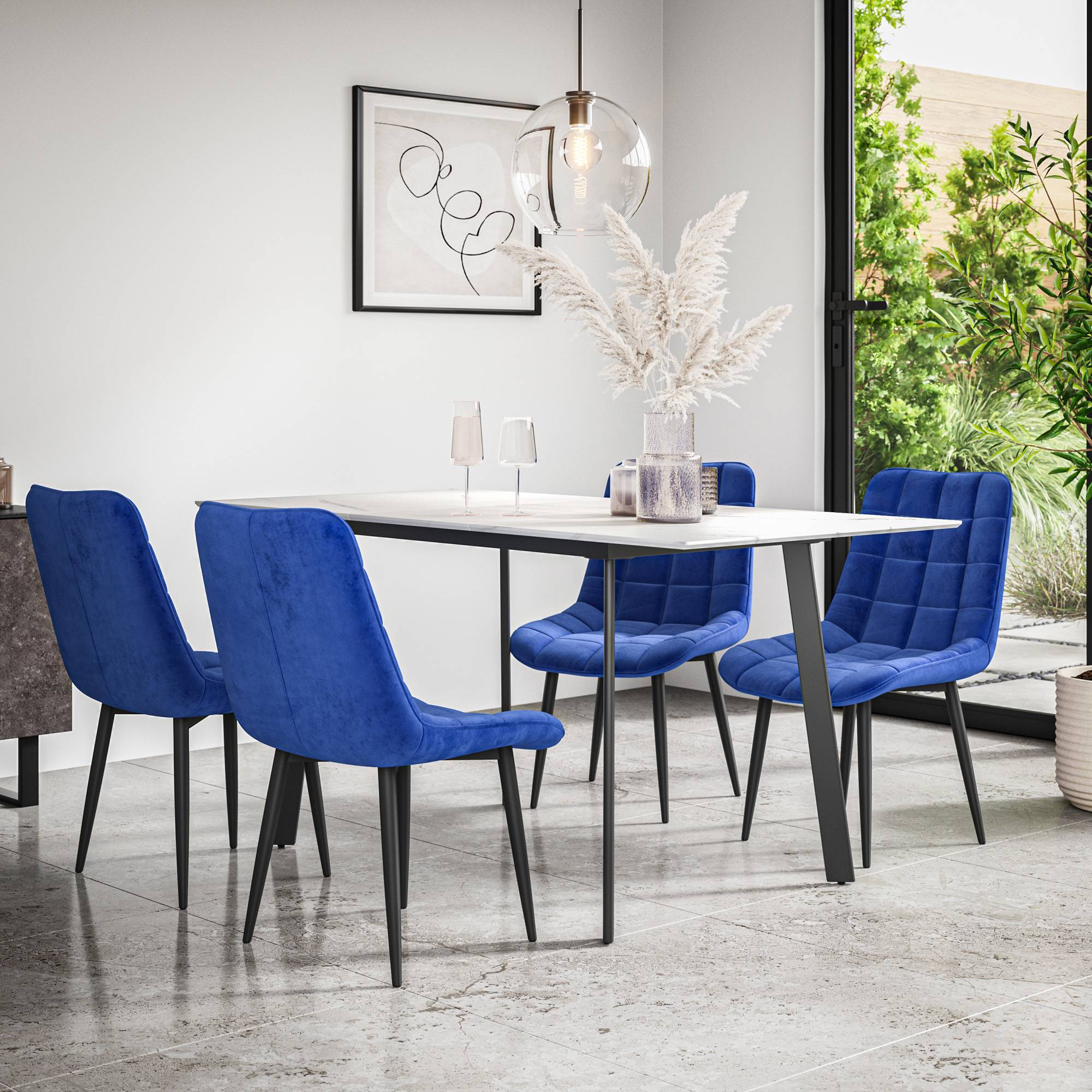 Furniture Online Haydon Nova Marble Effect Dining Table & 6 Blue Chairs - Image 2