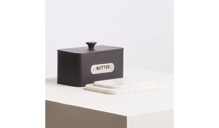 Orsina Liberty Enamel Marble Butter Dish – Black and White