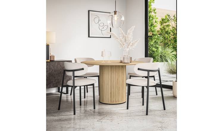 Furniture Online Arlo Myla Oak Top w Oak Legs Dining Table & 6 Beige Chairs