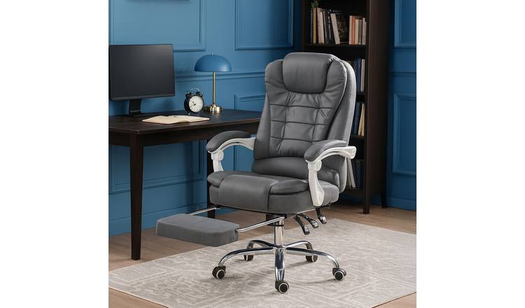 Neo Faux Leather Computer Recliner Massage Chair With Footrest - Dark Grey
