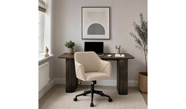 Home Source Monroe Desk & Lumera Adjustable Chair Set – Walnut & Beige
