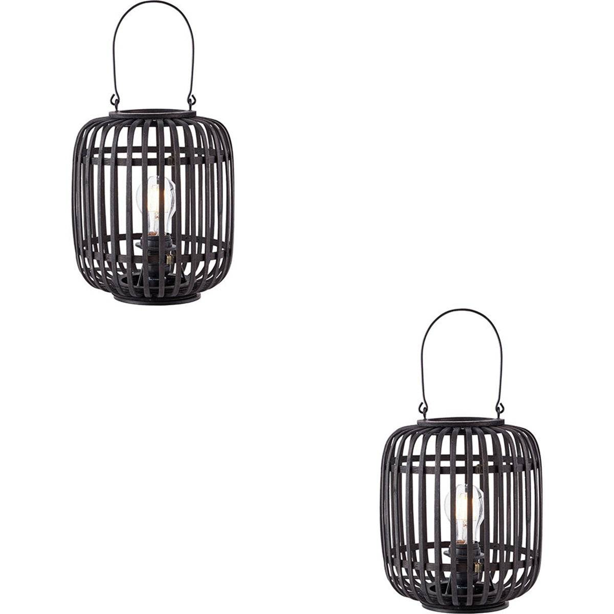 Loops Direct Pack of 2 Bamboo Table Lamp - Dark Bamboo and Matt Black - Image 1