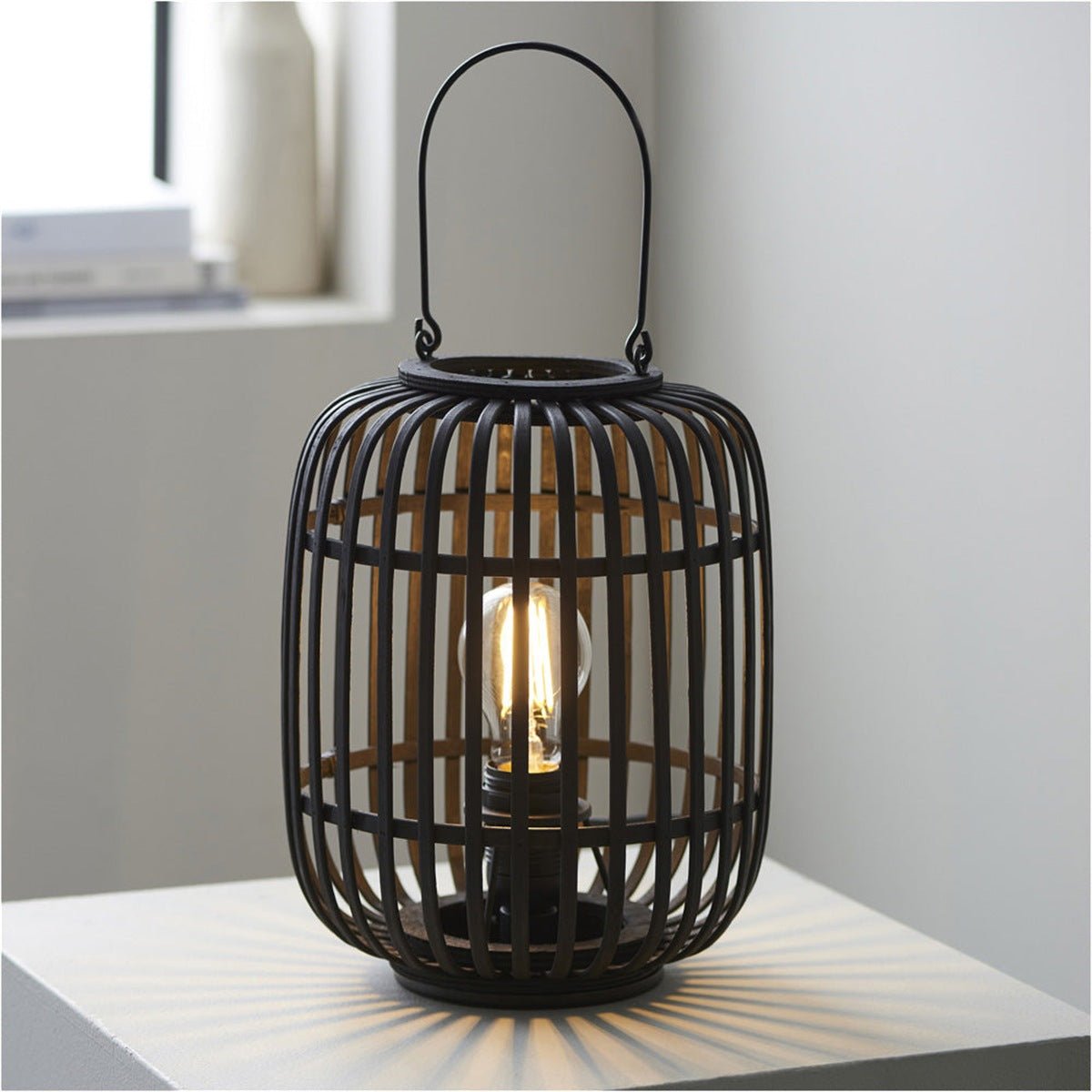Loops Direct Pack of 2 Bamboo Table Lamp - Dark Bamboo and Matt Black - Image 2