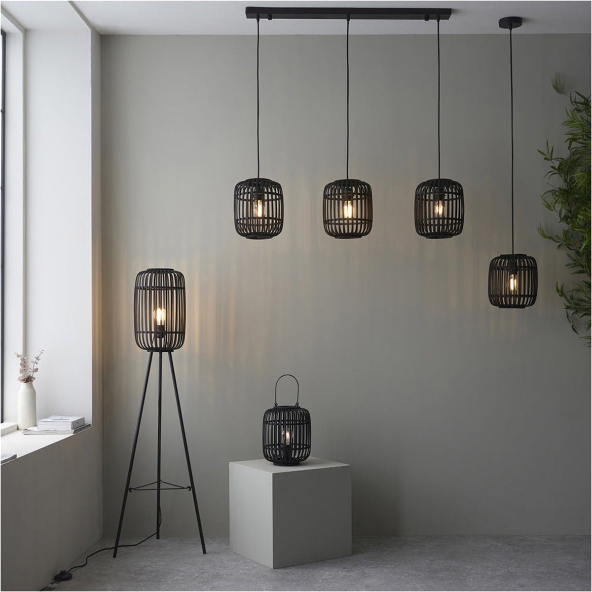 Loops Direct Pack of 2 Bamboo Table Lamp - Dark Bamboo and Matt Black - Image 3
