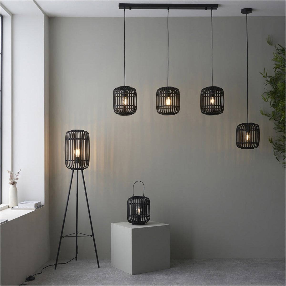 Loops Direct Pack of 2 Bamboo Table Lamp - Dark Bamboo and Matt Black - Image 3