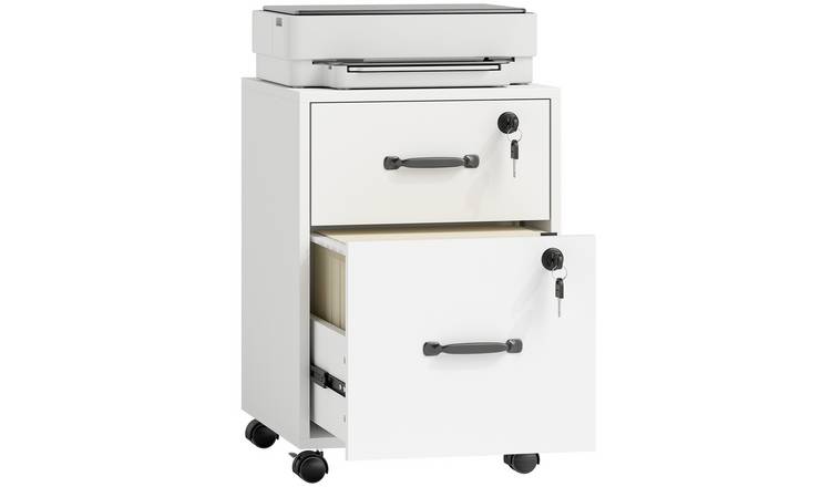 HOMCOM Wood Filing Cabinet with 2 Drawers and Hanging File Folder - White
