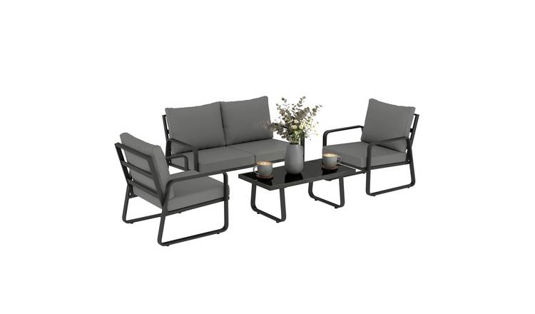 Outsunny 4 Piece Sofa Set for Poolside Porch with Cushions - Black