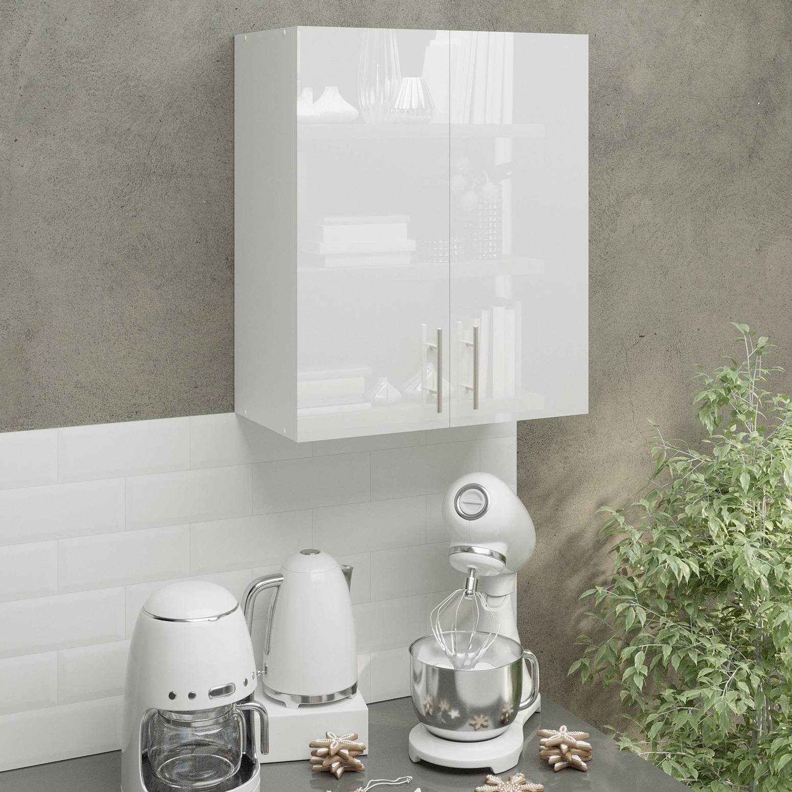 JD Greta 600mm Wall Cabinet with 2 Doors - White Gloss - Image 2