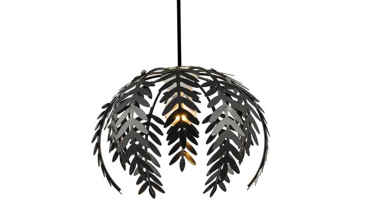 Happy Homewares Black Fern Leaf in Shiny Pendant Shade - 28cm