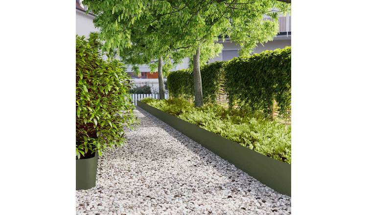Walplus Pack of 20 Cold-rolled Steel Lawn Edgings - Olive Green - 25 x 103 cm