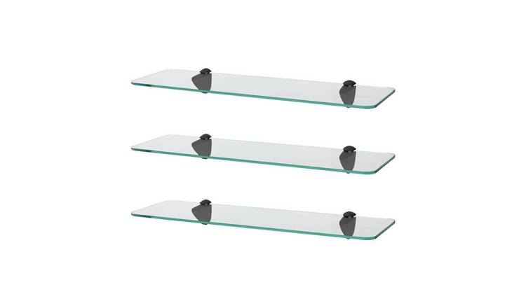 Harbour Housewares Rounded Style Glass Bathroom Shelves - Black - Set of 3