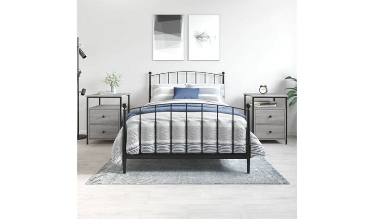 Walplus Pack of 2 Bedside Cabinet - Grey and Oak - 44 x 45 x 60 cm