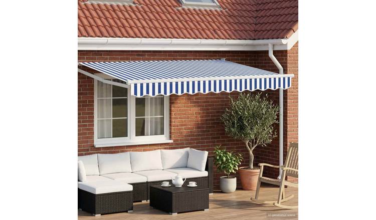 Walplus Electric Aluminium Retractable Awning - Blue and White - 300 x 250 cm