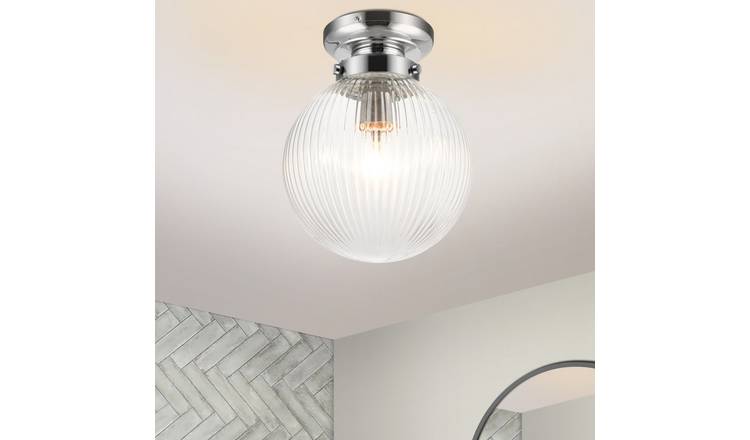Cosylyte Finley Bathroom Classic Ribbed Glass Ceiling Light - Chrome Base