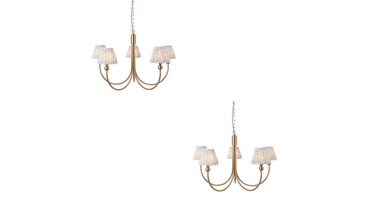 Loops Direct Set of 2 Brushed Aged Brass Pendant Light - Shell Bay Blue