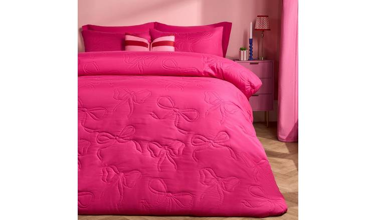 OHS Bow Pinsonic Duvet Cover Set - Hot Pink - Double