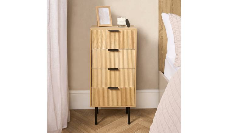 OHS Ribbed Engineered Wood 4 Drawer Unit - Light Wood
