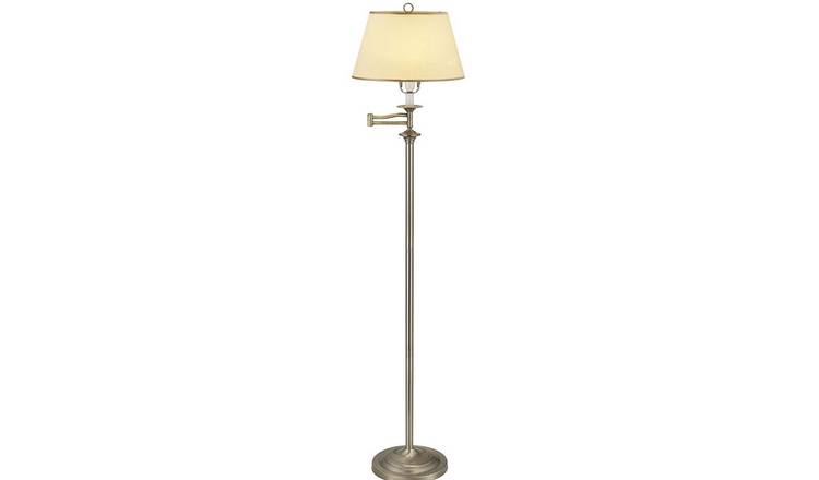 Happy Homewares Antique Brass Swing Arm with Cream Floor Lamp - 36cm