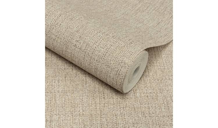 Grandeco Twill Plain Fabric Textured Wallpaper - Light Taupe
