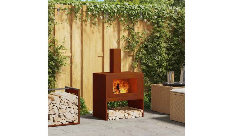 Walplus Steel Fire Pit Weathering - Brown - 60 x 40 x 96 cm