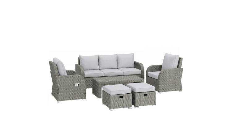 Outsunny Rattan Reclining Garden Furniture Set - Light Grey