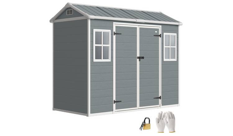 Outsunny Plastic Garden Shed with Floor and Doors– Grey