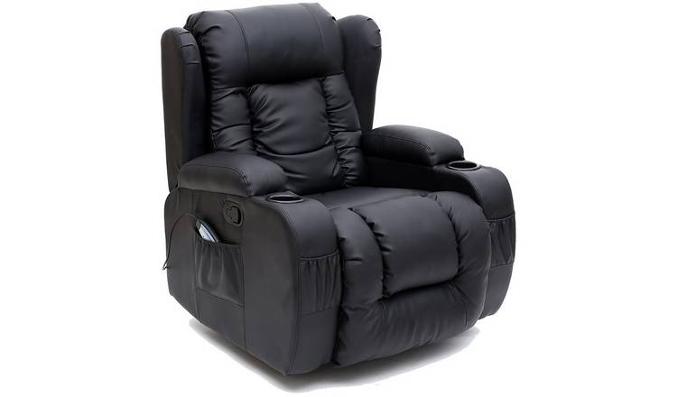 Furniture Online Caesar Bonded Leather Recliner Swivel Heat & Massage Chair