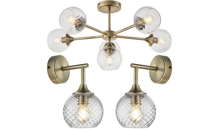 Loops Direct 6-Light Ceiling and 2 Wall Lights - Antique Brass