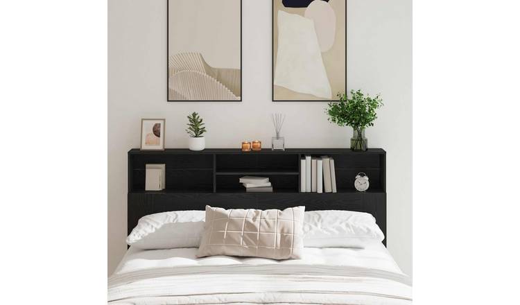 Walplus Engineered Wood Headboard Cabinet - Black Ash - 180 x 19 x 103.5 cm