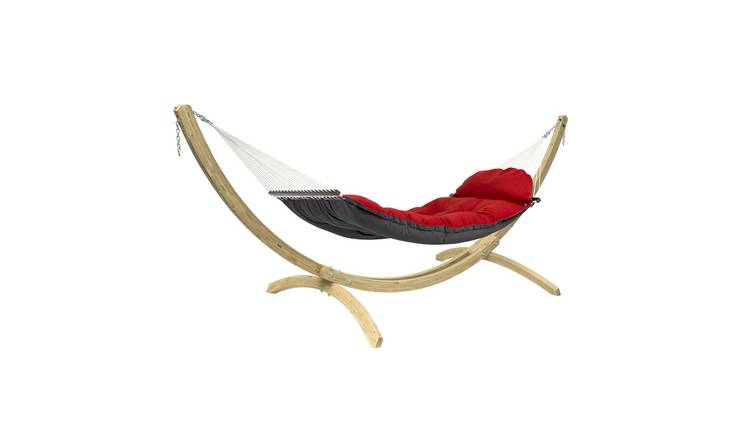 Amazonas Fat Hammock and Wooden Stand Set – Red