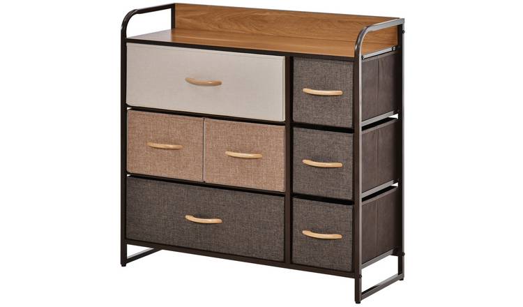 HOMCOM 7 Drawer Fabric Dresser with 3 Tier Storage - Multicoloured