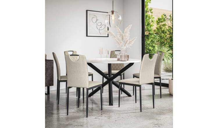 Furniture Online Malvern Monza Marble Top Dining Table & 6 Beige Chairs