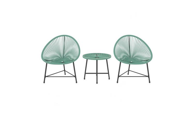 Outsunny 3 Piece Rattan Garden Bistro Set with Reinforced Metal Frame - Green