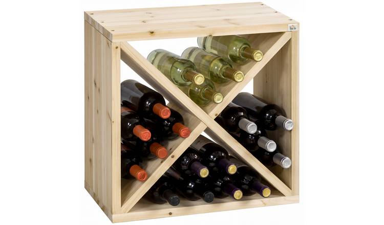 Homcom X-cube 24 Bottles Stackable Solid Wood Wine Rack – Natural Wood