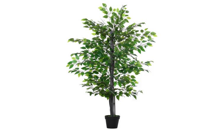 Outsunny 5FT Artificial Ficus Tree with Pots- Green