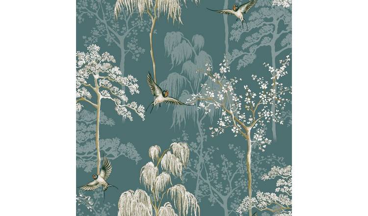 World Of Wallpaper Japanese Garden Wallpaper - Teal