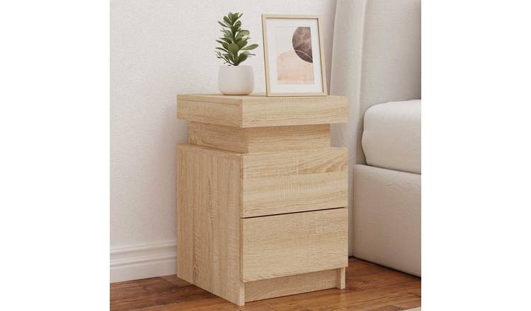 Walplus Pack of 2 LED Bedside Cabinet - Light Oak - 35 x 39 x 55 cm