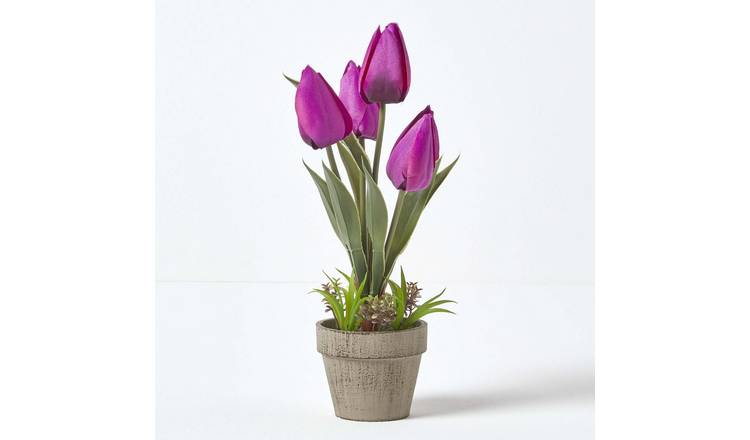 Homescapes Silk-like Polyester Artificial Tulip Plant - Purple