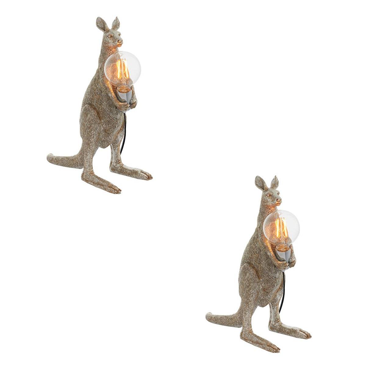 Loops Direct Pack of 2 Resin Kangaroo Table Lamp - Vintage Silver - Image 1
