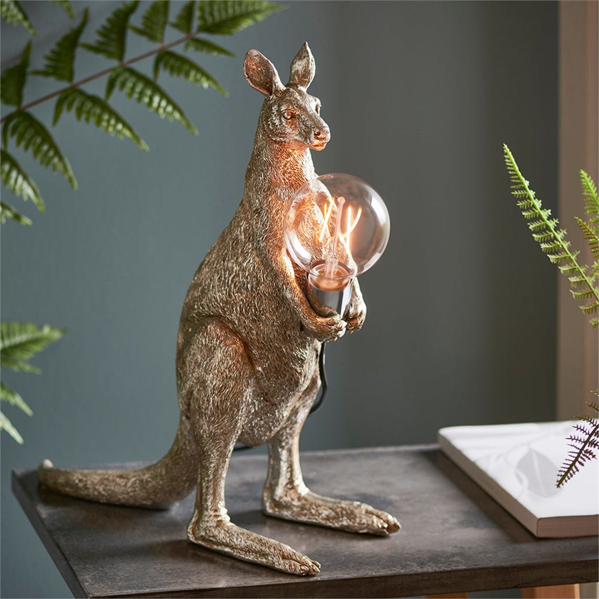 Loops Direct Pack of 2 Resin Kangaroo Table Lamp - Vintage Silver - Image 2