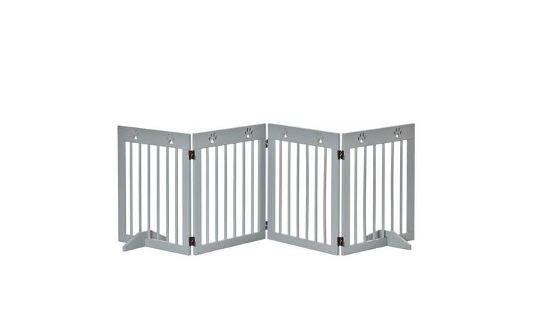 PawHut 4-Panel Wooden Freestanding Pet Gate - 204cm - Light Grey