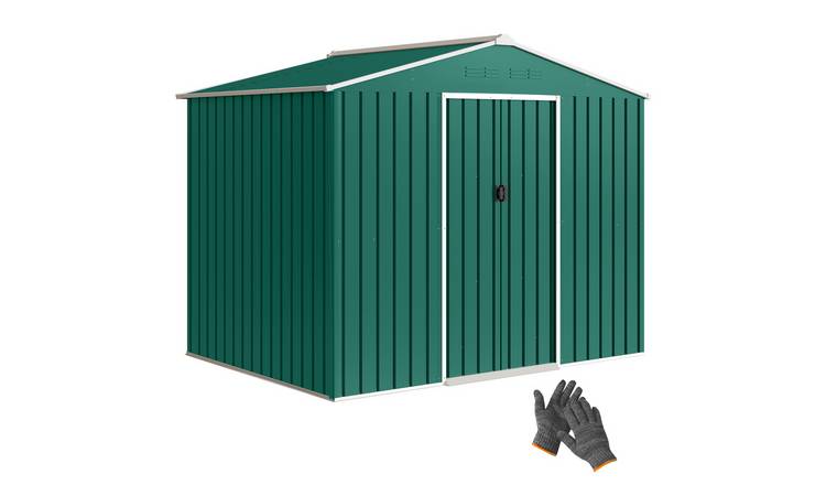 Outsunny Galvanised Metal Garden Shed with Sliding Doors - Green