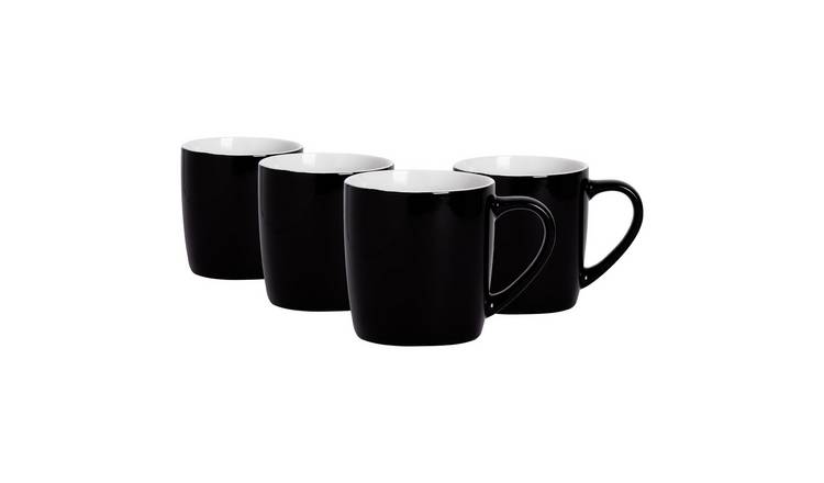 Argon Tableware Coloured Coffee Mugs - 350ml - Black - Pack of 4