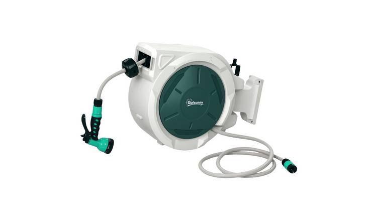 Outsunny 7 in 1 Swivel Wall Mounted Garden Hose - Light Grey
