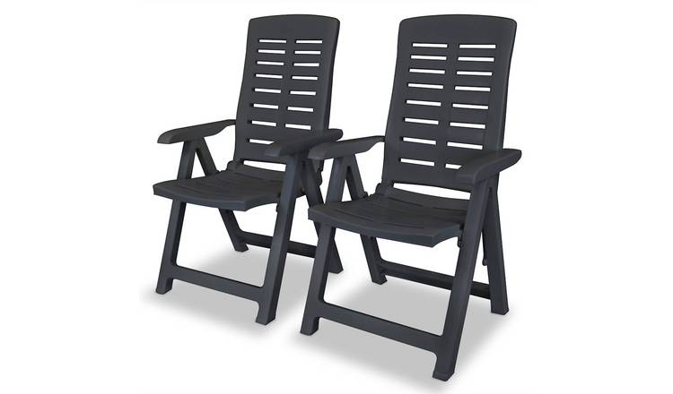 Walplus 2 Piece Plastic Reclining Folding Chairs - Anthracite - 60 x 61 x 108 cm